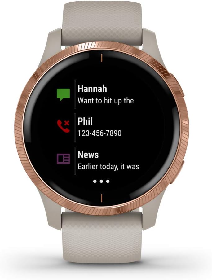 Garmin Venu, Smartwatch GPS con pantalla táctil brillante, funciones de música, control de la energía corporal, entrenamientos animados, pulsioximetría, (Reacondicionado)