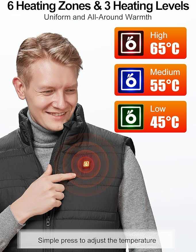 UNBON Chaleco Calefactable Hombre con Batería 10000mAh | 6 Zonas de Calor