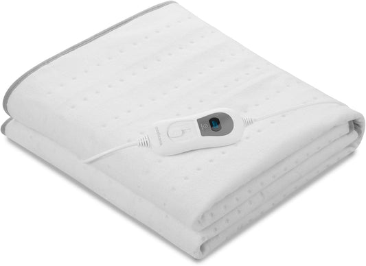 Medisana HU 669 Manta eléctrica bajo cama blanca con control y 6 niveles de calor, función autoapagado, lavable y protección contra sobrecalentamiento
