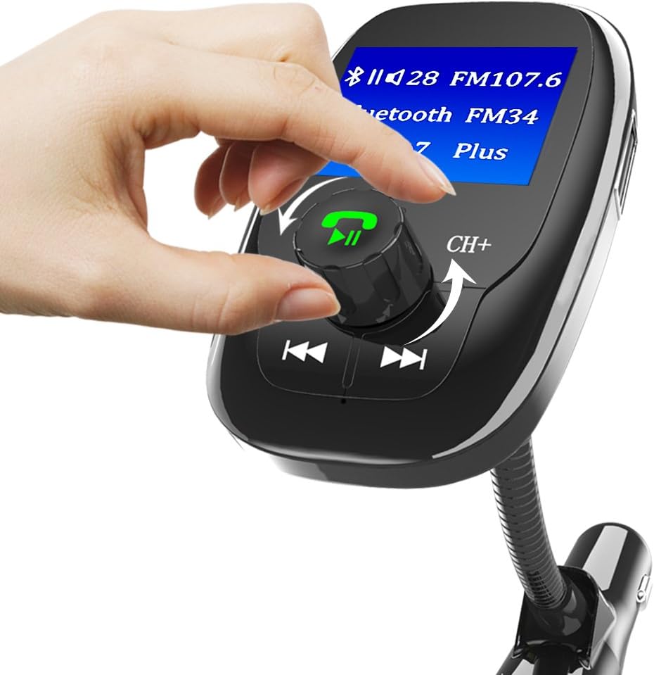 Transmisor FM AceTend Bluetooth para Coche – Manos Libres, 2 Puertos USB, Soporte Tarjeta TF y U Disk, Pantalla 1.44", AUX