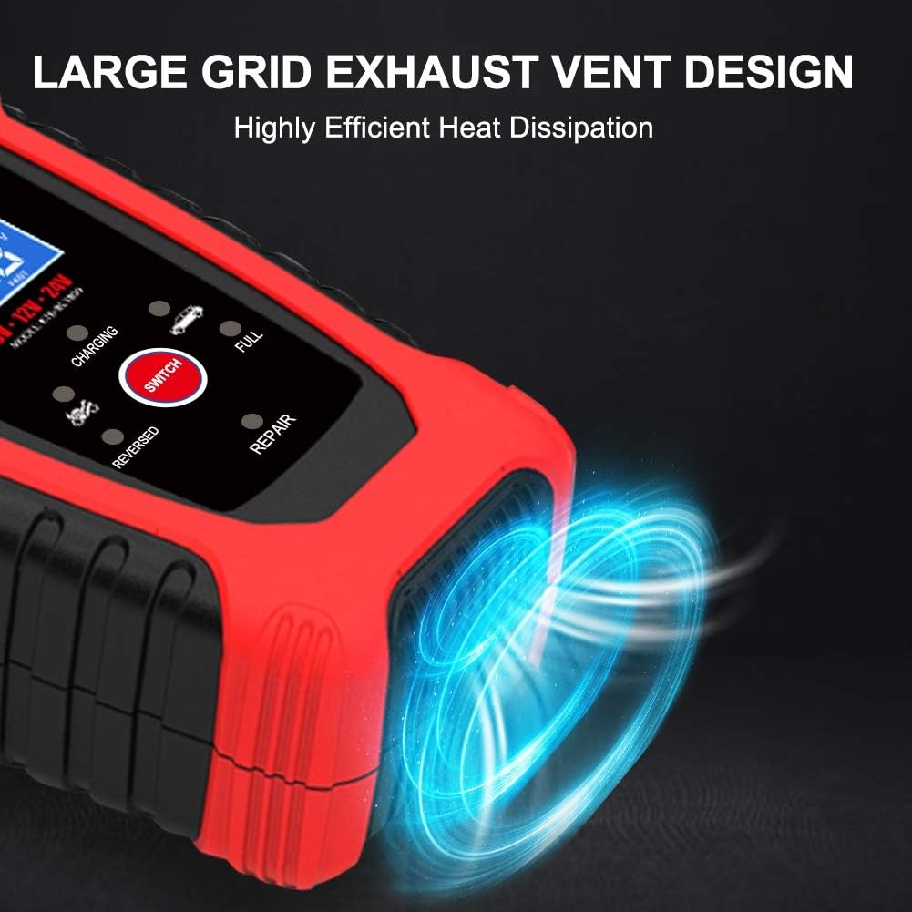 RIKIN Cargador de Batería 6A 6V/12V/24V – Cargador Rápido Automático con Pantalla LCD y Protección Múltiple para Coche, Moto y Barco