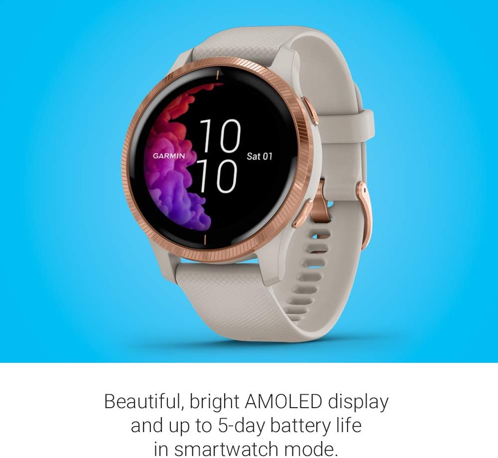 Garmin Venu, Smartwatch GPS con pantalla táctil brillante, funciones de música, control de la energía corporal, entrenamientos animados, pulsioximetría, (Reacondicionado)