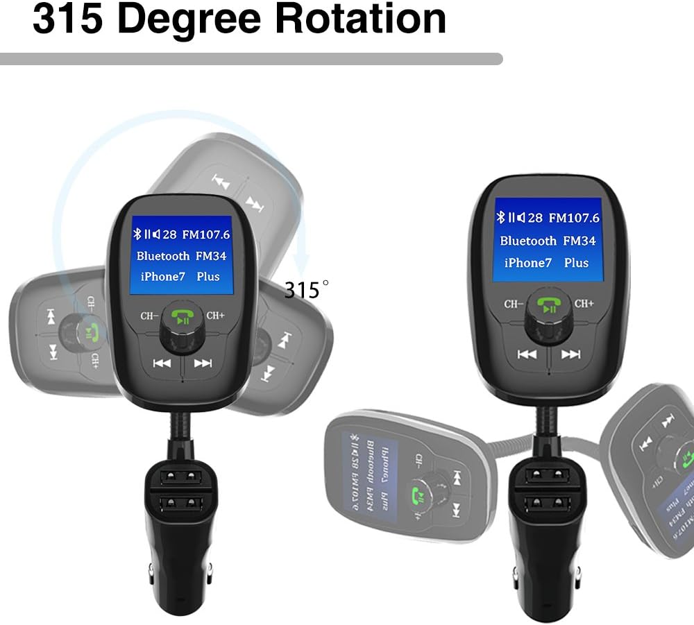 Transmisor FM AceTend Bluetooth para Coche – Manos Libres, 2 Puertos USB, Soporte Tarjeta TF y U Disk, Pantalla 1.44", AUX