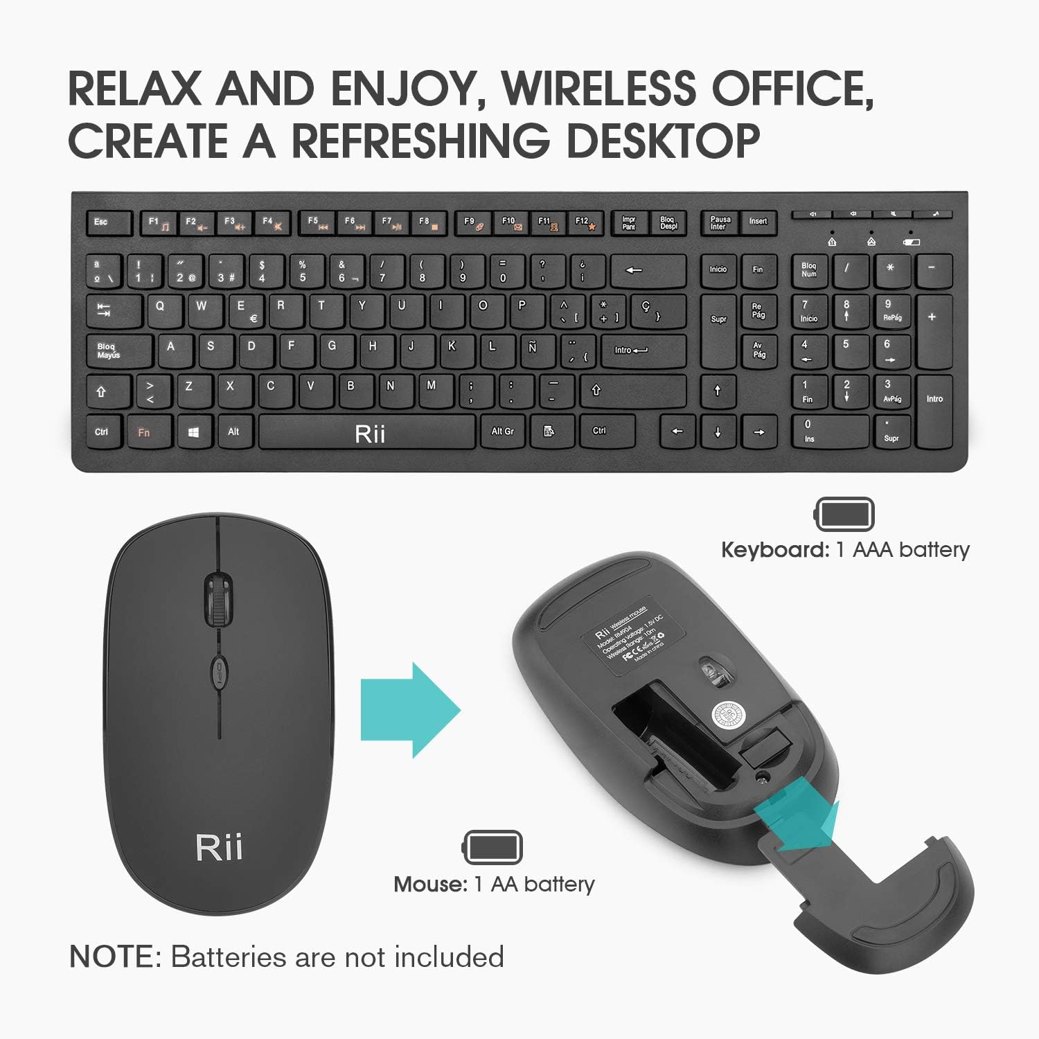 Teclado y Ratón Inalámbricos Rii RK904: Combo Ergonómico 2.4GHz