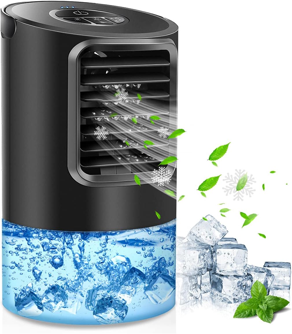 Ventilador de aire acondicionado portátil 3 en 1 con enfriador evaporativo, humidificador y luces LED de 7 colores