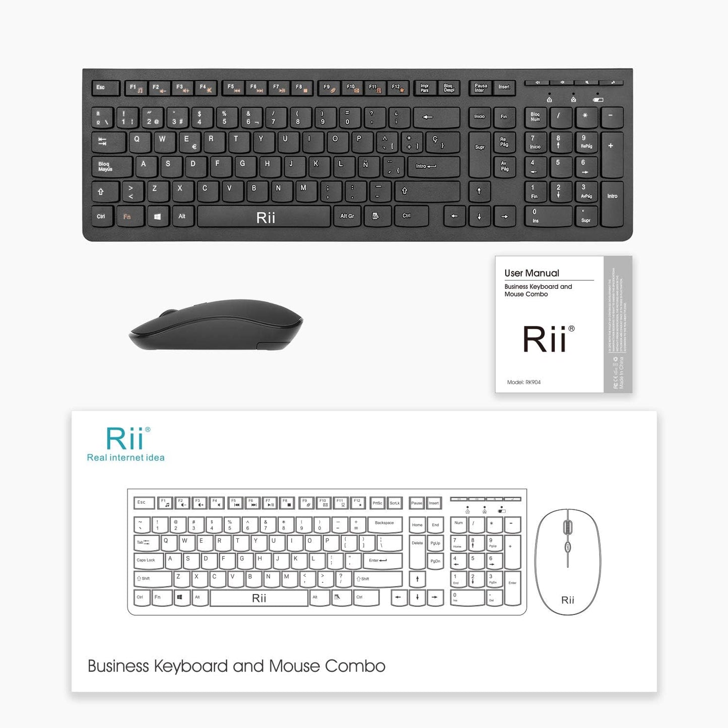 Teclado y Ratón Inalámbricos Rii RK904: Combo Ergonómico 2.4GHz