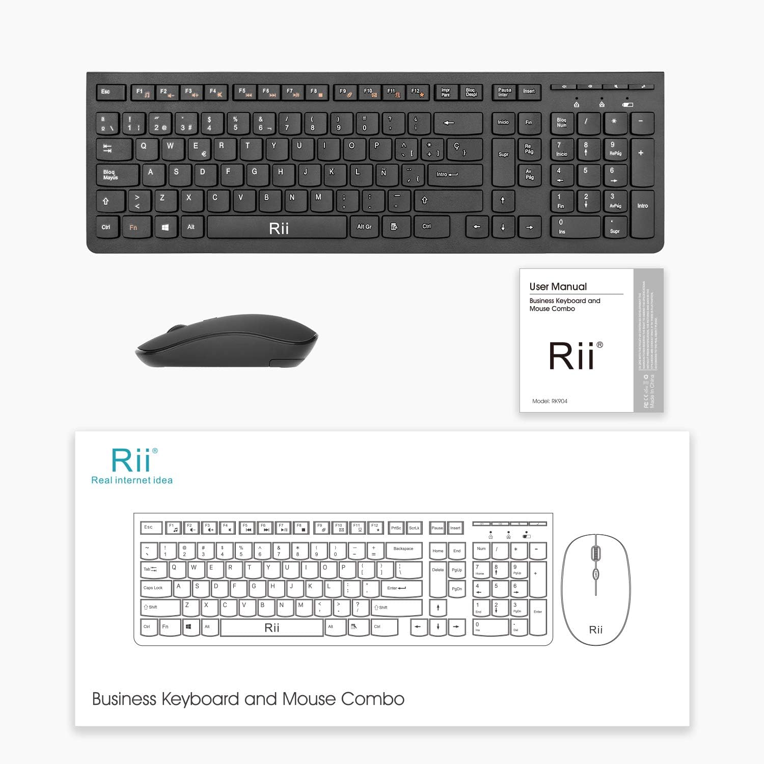 Teclado y Ratón Inalámbricos Rii RK904: Combo Ergonómico 2.4GHz