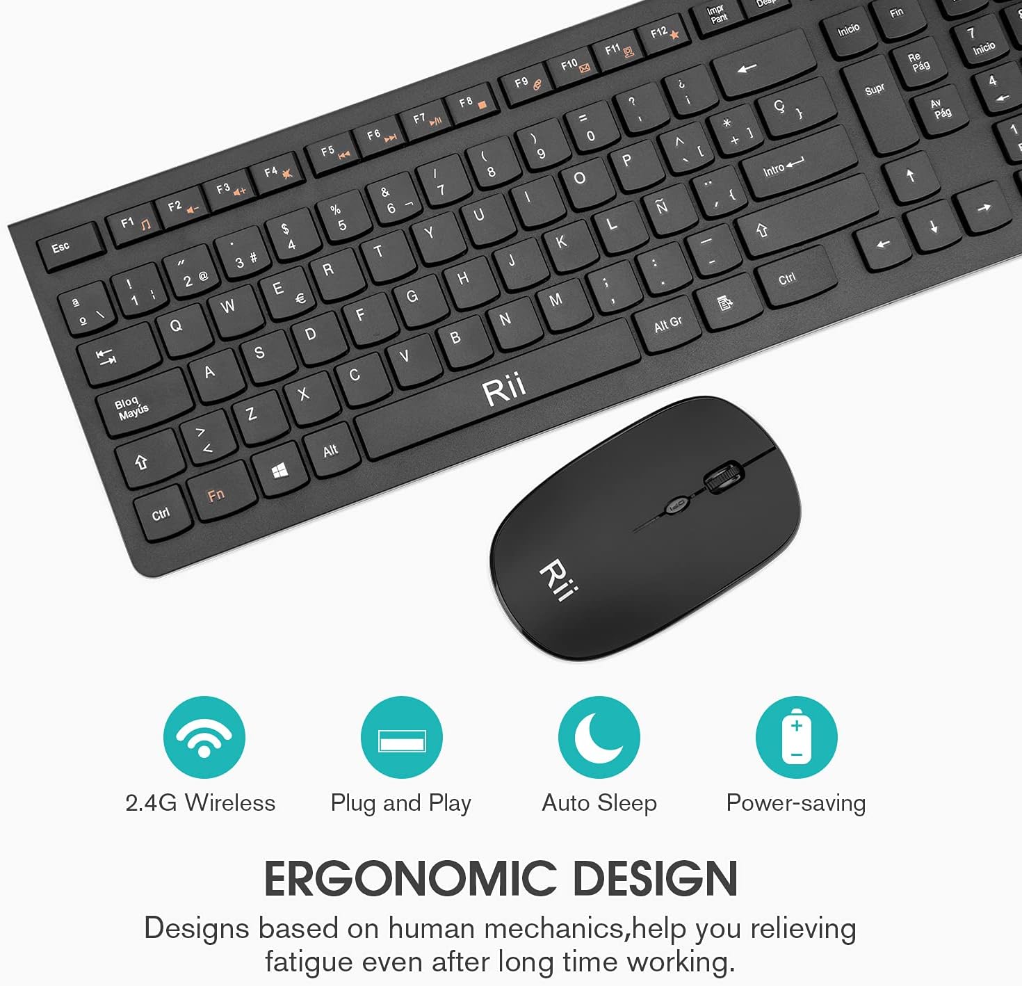 Teclado y Ratón Inalámbricos Rii RK904: Combo Ergonómico 2.4GHz