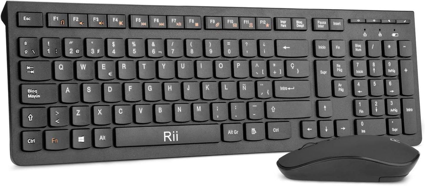 Rii RK904 Combo teclado y ratón inalámbrico 2.4GHz QWERTY español ergonómico multimedia para PC y portátil