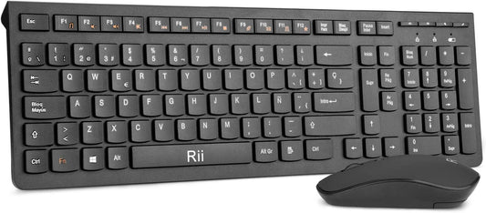 Rii RK904 Combo teclado y ratón inalámbrico 2.4GHz QWERTY español ergonómico multimedia para PC y portátil