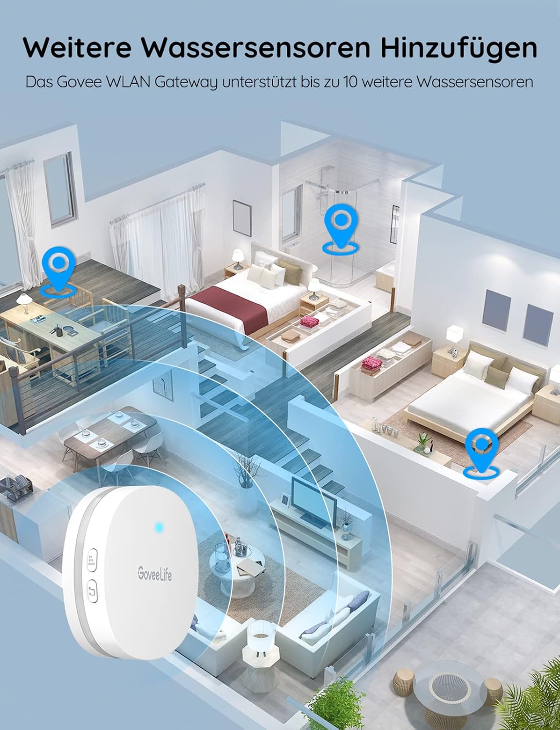 GoveeLife Detector de Agua WiFi (Pack 4) – Sensor Inalámbrico con Alarma y App Móvil | Ideal para Cocinas, Baños y Sótanos