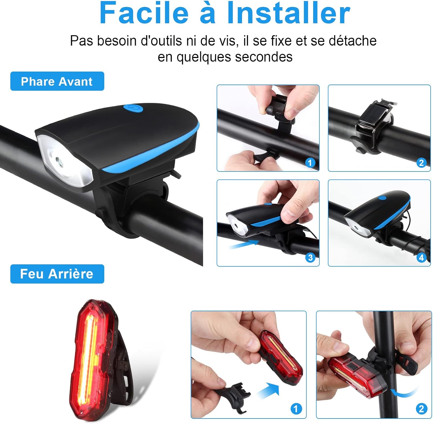 Set de Luces LED para Bicicleta – Luz Delantera + Trasera Recargable USB