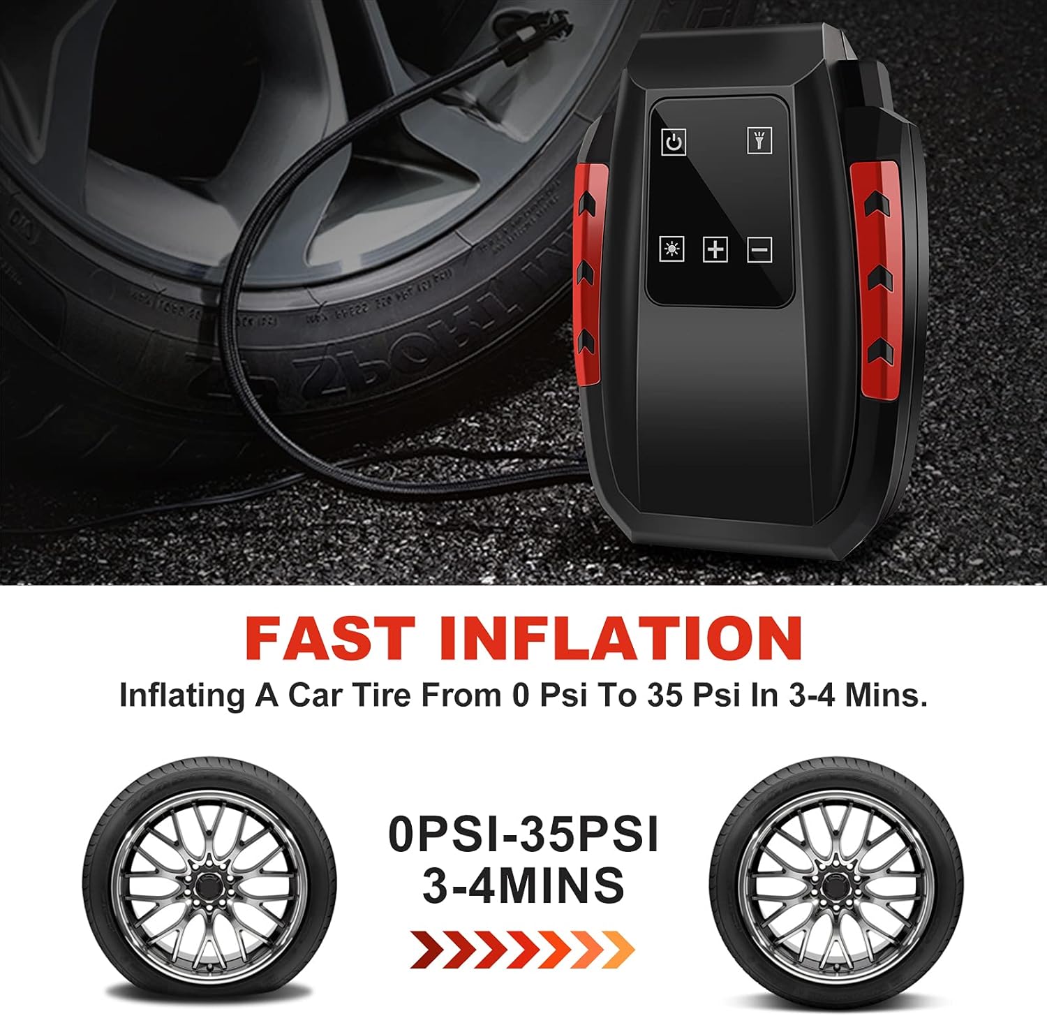 RIKIN Compresor de Aire Portátil 12V – Inflador Eléctrico para Ruedas de Coche, Moto y Otros Inflables