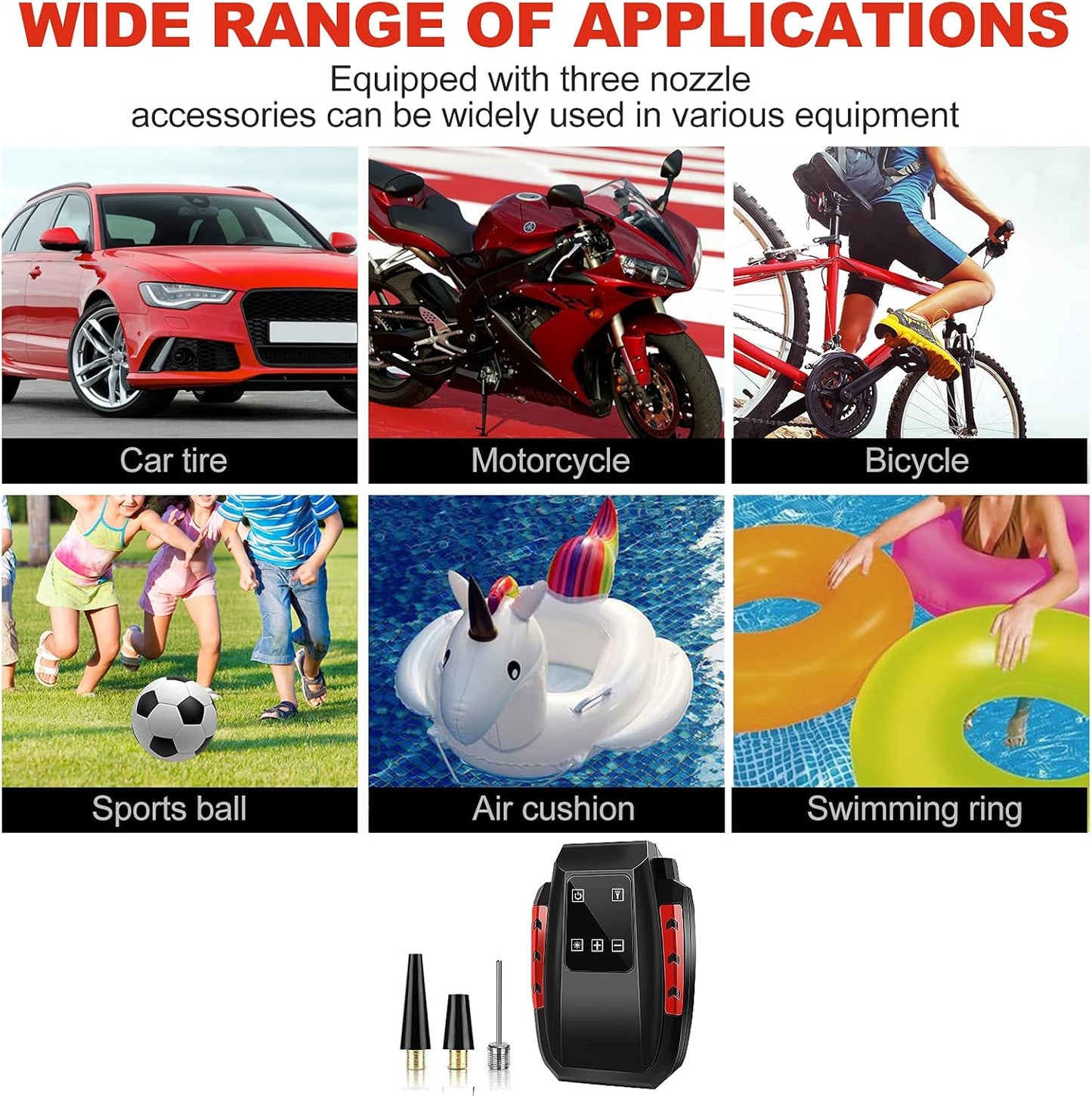 RIKIN Compresor de Aire Portátil 12V – Inflador Eléctrico para Ruedas de Coche, Moto y Otros Inflables