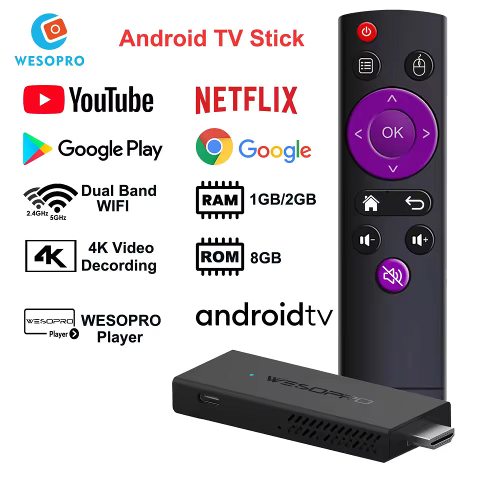 WESOPRO Android TV Box: reproductor 4K, IPTV, WiFi dual y fácil de usar