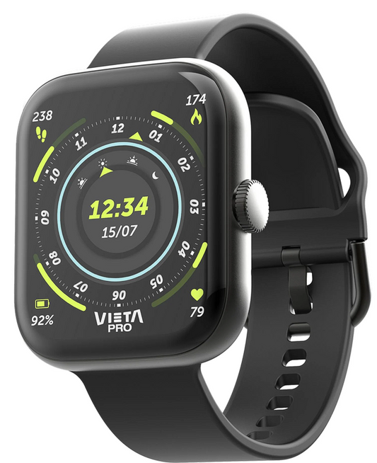 Smartwatch Vieta Beat 7 negro con pantalla AMOLED 1.96", resistente al agua IP67, Bluetooth 5.3, batería 7 días y diseño premium de aleación de zinc