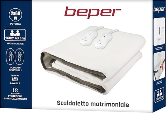 Calentador de cama doble 160x140 cm con 2 mandos, lavable y protección contra sobrecalentamiento de Beper
