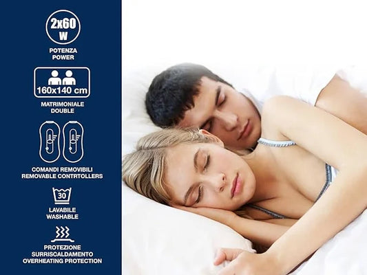 Calentador de Cama Doble 160x140 cm – 2 Mandos, Lavable y con Protección contra Sobrecalentamiento