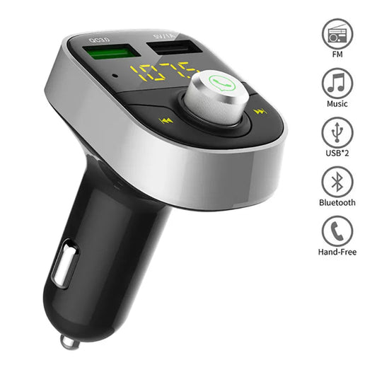 Transmisor FM Bluetooth para auto con carga rápida, pantalla LED, doble puerto USB y función manos libres