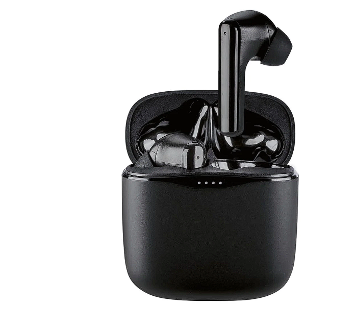 Auriculares inalámbricos Bluetooth True Wireless negros con estuche de carga y controles táctiles