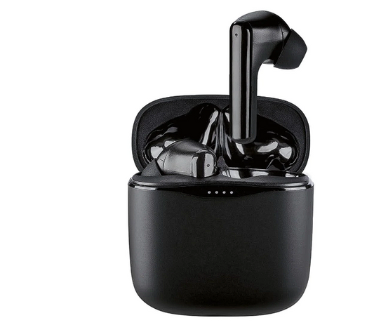 Auriculares inalámbricos Bluetooth True Wireless negros con estuche de carga y controles táctiles